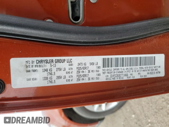 2013 Dodge Journey SXT with VIN 3C4PDCBG9DT710666, listed as a Copart auction lot 86851234 with 165,171 mi miles and Salvage title. Bid and sale history available at DreamBid. Image 16.