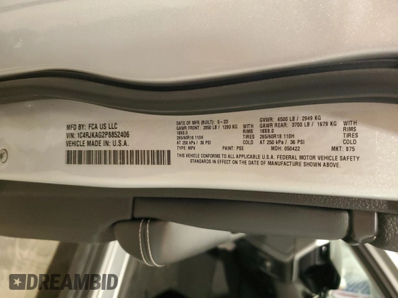 2023 Jeep Grand Cherokee Laredo with VIN 1C4RJKAG2P8852406, listed as a Copart auction lot 55753025 with 10,350 mi miles and Salvage title. Bid and sale history available at DreamBid. Image 13.