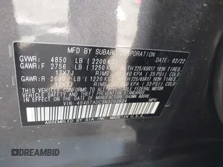 2022 Subaru Outback Premium with VIN 4S4BTADC5N3203624, listed as a IAAI auction lot 42047289 with 50,443 mi miles and . Bid and sale history available at DreamBid. Image 9.