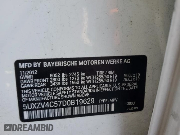 2013 BMW X5 xDrive35i with VIN 5UXZV4C57D0B19629, listed as a Copart auction lot 52583055 with 169,580 mi miles and Clean Title. Bid and sale history available at carsss.com. Image 13.