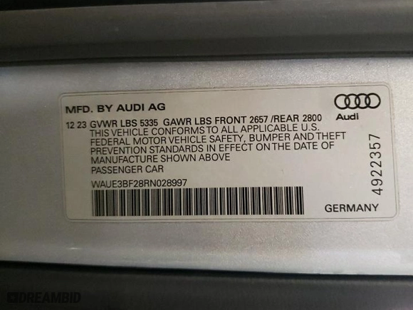 2024 Audi A6 Sedan Premium Plus with VIN WAUE3BF28RN028997, listed as a Copart auction lot 44252165 with 33,994 mi miles and Clean Title. Bid and sale history available at carsss.com. Image 13.