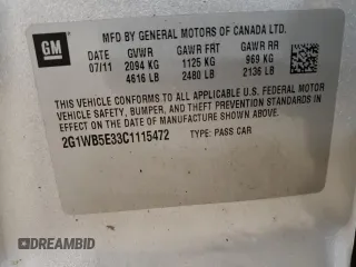 2012 Chevrolet Impala LT Retail with VIN 2G1WB5E33C1115472, listed as a Copart auction lot 54706825 with 283,656 mi miles and Clean Title. Bid and sale history available at DreamBid. Image 12.