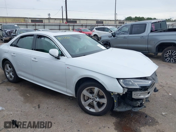 2019 Audi A4 Premium z VIN WAUDNAF4XKA017272, wystawiony jako IAAI lot #41332834 z przebiegiem 68 342 mil mil oraz . Historia ofert i sprzedaży dostępna na DreamBid. Obrazek 1.