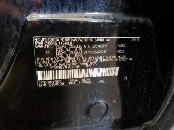 2015 Toyota RAV4 LE with VIN 2T3BFREV1FW341895, listed as a Copart auction lot 52322025 with 119,574 mi miles and Salvage Title. Bid and sale history available at carsss.com. Image 14.
