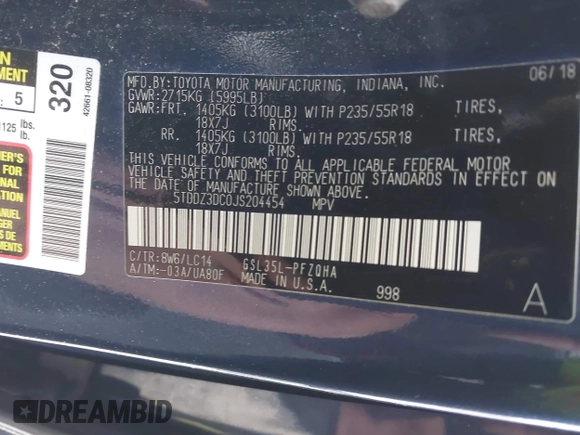 2018 Toyota Sienna XLE with VIN 5TDDZ3DC0JS204454, listed as a IAAI auction lot 41256608 with 153,543 mi miles. Bid and sale history available at carsss.com. Image 9.