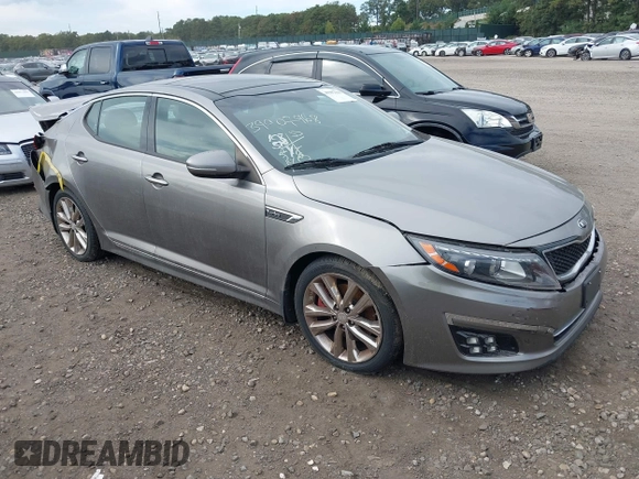 2015 Kia Optima SX Turbo with VIN 5XXGR4A68FG449822, listed as a IAAI auction lot 40480060 with 108,570 mi miles. Bid and sale history available at carsss.com. Image 1.