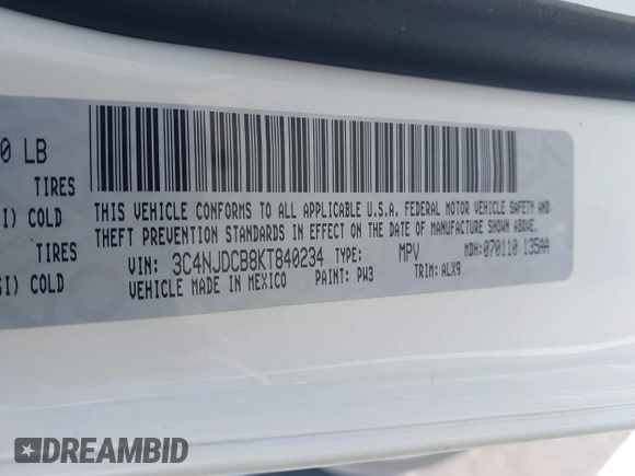 2019 Jeep Compass Limited with VIN 3C4NJDCB8KT840234, listed as a IAAI auction lot 42794554 with 68,349 mi miles and . Bid and sale history available at DreamBid. Image 9.