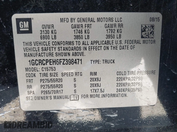 2015 Chevrolet Silverado 1500 LS with VIN 1GCRCPEH6FZ398471, listed as a IAAI auction lot 42015821 with 126,679 mi miles and . Bid and sale history available at DreamBid. Image 9.