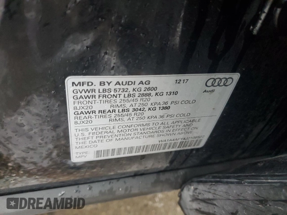 2018 Audi SQ5 Premium Plus with VIN WA1A4AFY4J2108522, listed as a Copart auction lot 43449595 with 76,156 mi miles and Salvage Title. Bid and sale history available at DreamBid. Image 13.