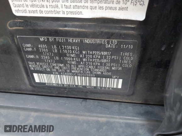 2011 Subaru Outback Limited z VIN 4S4BRDJC1B2370889, wystawiony jako IAAI lot #41490231 z przebiegiem Nie podano mil oraz . Historia ofert i sprzedaży dostępna na DreamBid. Obrazek 9.