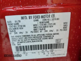 2020 Ford Edge SEL with VIN 2FMPK3J91LBA53635, listed as a Copart auction lot 45736615 with 88,430 mi miles and Salvage title. Bid and sale history available at DreamBid. Image 13.