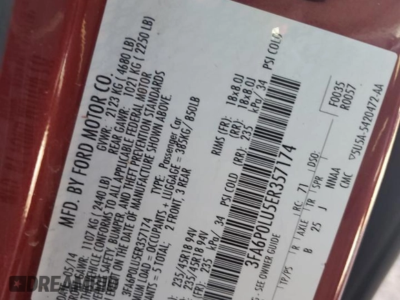 2014 Ford Fusion SE Hybrid with VIN 3FA6P0LU5ER357174, listed as a Copart auction lot 49926865 with 125,550 mi miles and Salvage Title. Bid and sale history available at DreamBid. Image 12.