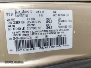 2001 Dodge Caravan Sport with VIN 2B4GP44301R297278, listed as a IAAI auction lot 42158226 with 158,039 mi miles and . Bid and sale history available at carsss.com. Image 9.