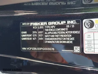 2023 Fisker Ocean One with VIN VCF1ZBU20PG003578, listed as a IAAI auction lot 41689232 with 1 mi miles. Bid and sale history available at carsss.com. Image 9.