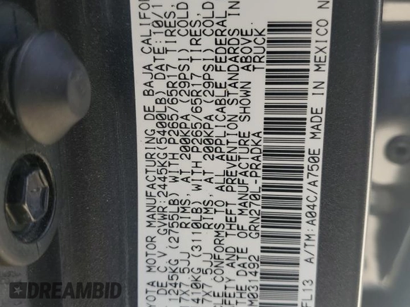 2012 Toyota Tacoma PreRunner with VIN 3TMKU4HN5CM031492, listed as a Copart auction lot 57663845 with 119,825 mi miles and Salvage title. Bid and sale history available at DreamBid. Image 12.