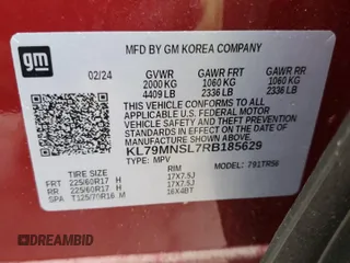 2024 Chevrolet TrailBlazer LS with VIN KL79MNSL7RB185629, listed as a Copart auction lot 84174374 with 2,011 mi miles and Clean Title. Bid and sale history available at DreamBid. Image 13.