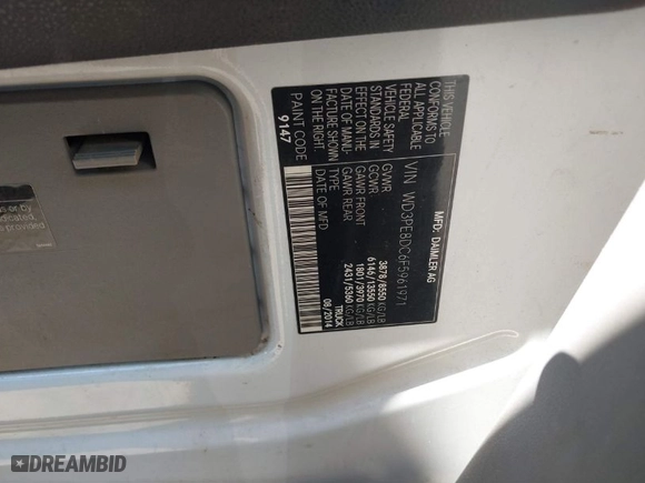 2015 Mercedes-Benz Sprinter Cargo Vans EXT with VIN WD3PE8DC6F5961971, listed as a IAAI auction lot 41700983 with 1 mi miles. Bid and sale history available at carsss.com. Image 9.