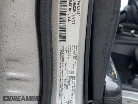 2021 Dodge Durango SXT Plus with VIN 1C4RDHAG3MC577776, listed as a Copart auction lot 80293584 with 38,183 mi miles and Salvage Title. Bid and sale history available at DreamBid. Image 15.