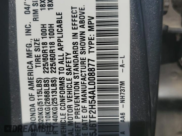 2010 Honda Accord Crosstour EX-L with VIN 5J6TF2H54AL008877, listed as a Copart auction lot 78284854 with 183,134 mi miles and Salvage Title. Bid and sale history available at carsss.com. Image 13.
