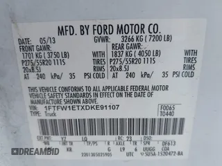 2013 Ford F-150 XL z VIN 1FTFW1ETXDKE91107, wystawiony jako IAAI lot #42129964 z przebiegiem 181 075 mil mil oraz . Historia ofert i sprzedaży dostępna na DreamBid. Obrazek 9.