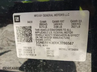 2019 Chevrolet Traverse LS with VIN 1GNERFKWXKJ286587, listed as a IAAI auction lot 41845285 with 283,381 mi miles. Bid and sale history available at carsss.com. Image 9.