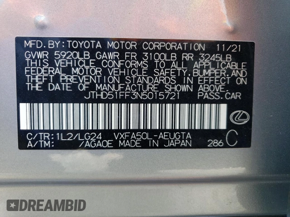 2022 Lexus LS with VIN JTHD51FF3N5015721, listed as a Copart auction lot 75133544 with 4,975 mi miles and Salvage Title. Bid and sale history available at carsss.com. Image 12.