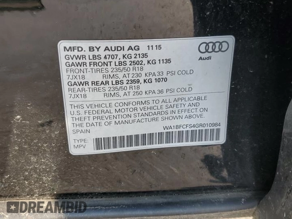 2016 Audi Q3 Premium Plus z VIN WA1BFCFS4GR010984, wystawiony jako Copart lot #40075454 z przebiegiem 108 463 mil mil oraz Szkoda całkowita • Salvage title. Historia ofert i sprzedaży dostępna na DreamBid. Obrazek 12.