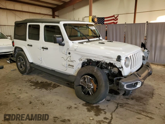 2023 Jeep Wrangler Sahara with VIN 1C4HJXEN1PW659600, listed as a Copart auction lot 85228074 with 21,623 mi miles and Salvage Title. Bid and sale history available at carsss.com. Image 4.