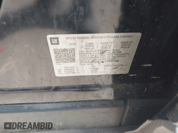 2020 Chevrolet Equinox LS with VIN 2GNAXHEVXL6209798, listed as a IAAI auction lot 42030078 with 51,137 mi miles and . Bid and sale history available at DreamBid. Image 9.