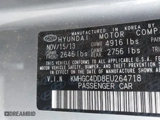 2014 Hyundai Genesis 3.8L with VIN KMHGC4DD8EU264718, listed as a IAAI auction lot 41429916 with 56,212 mi miles. Bid and sale history available at carsss.com. Image 9.
