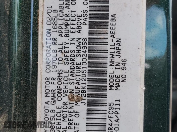 2001 Toyota Prius with VIN JT2BK12U510024958, listed as a Copart auction lot 66286434 with 149,379 mi miles and Salvage Title. Bid and sale history available at carsss.com. Image 13.