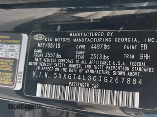 2018 Kia Optima S с VIN 5XXGT4L30JG267884, выставлен на аукционе IAAI как лот 42244678 с пробегом 82 453 миль миль и . История ставок и продаж доступна на DreamBid. Изображение 9.