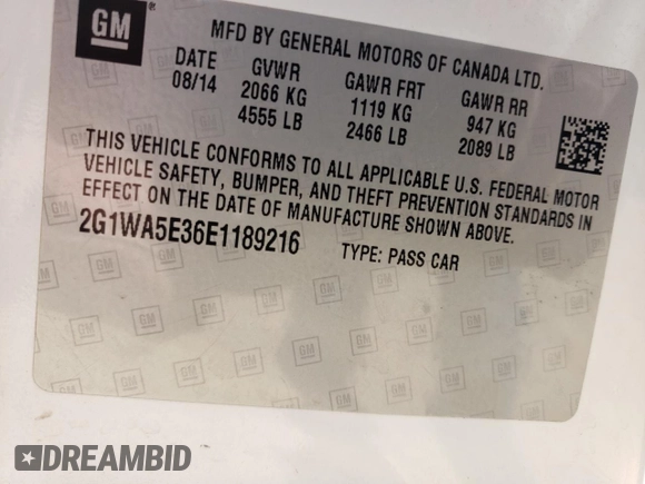 2014 Chevrolet Impala LS with VIN 2G1WA5E36E1189216, listed as a Copart auction lot 47114675 with 93,990 mi miles and Salvage title. Bid and sale history available at DreamBid. Image 14.