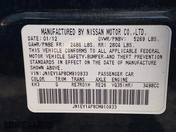 2012 Infiniti M Hybrid with VIN JN1EY1AP8CM910933, listed as a IAAI auction lot 42682477 with 157,048 mi miles and . Bid and sale history available at DreamBid. Image 9.
