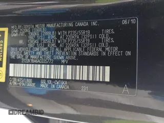 2010 Lexus RX 350 with VIN 2T2ZK1BA6AC035772, listed as a IAAI auction lot 42035624 with 257,977 mi miles. Bid and sale history available at carsss.com. Image 9.