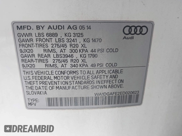 2014 Audi Q7 S line Prestige с VIN WA1DGAFE2ED020623, выставлен на аукционе IAAI как лот 42047146 с пробегом Не указан миль и . История ставок и продаж доступна на DreamBid. Изображение 9.