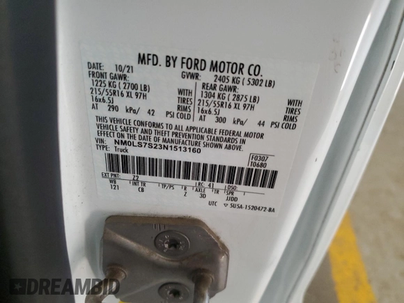 2022 Ford Transit Connect XL with VIN NM0LS7S23N1513160, listed as a Copart auction lot 54801765 with 144,147 mi miles and Clean title. Bid and sale history available at DreamBid. Image 13.