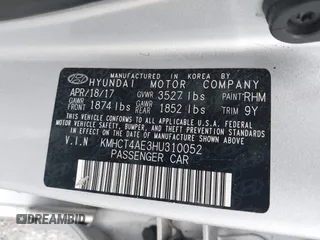 2017 Hyundai Accent SE with VIN KMHCT4AE3HU310052, listed as a IAAI auction lot 41546087 with 129,732 mi miles. Bid and sale history available at carsss.com. Image 9.