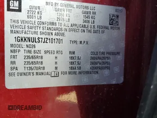 2018 GMC Acadia SLT with VIN 1GKKNULS7JZ101701, listed as a Copart auction lot 51313275 with 77,239 mi miles and Salvage Title. Bid and sale history available at DreamBid. Image 14.