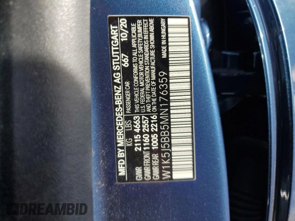 2021 Mercedes-Benz CLA with VIN W1K5J5BB5MN176359, listed as a Copart auction lot 42755525 with 40,311 mi miles and Salvage Title. Bid and sale history available at carsss.com. Image 13.