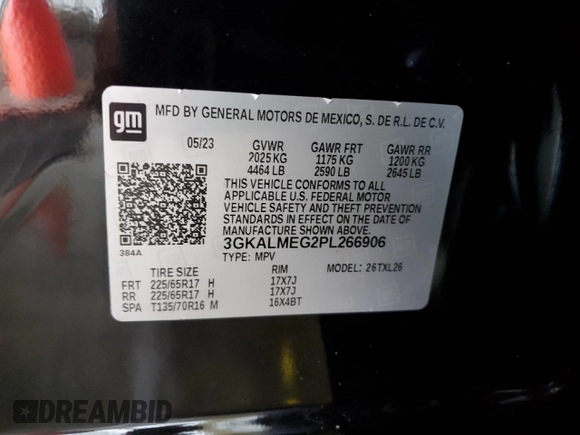 2023 GMC Terrain SLE с VIN 3GKALMEG2PL266906, выставлен на аукционе Copart как лот 49629585 с пробегом 15 914 миль миль и Списание • Salvage title. История ставок и продаж доступна на DreamBid. Изображение 13.