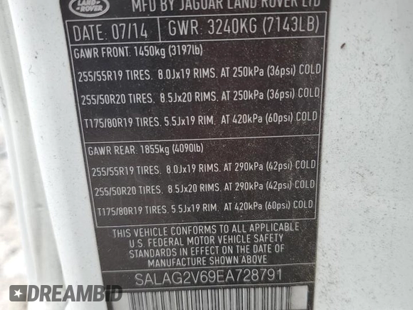 2014 Land Rover LR4 HSE with VIN SALAG2V69EA728791, listed as a Copart auction lot 67005095 with 166,119 mi miles and Clean title. Bid and sale history available at DreamBid. Image 13.