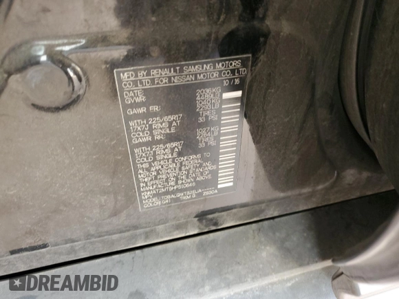 2017 Nissan Rogue SV with VIN KNMAT2MT5HP510648, listed as a Copart auction lot 44515485 with 163,016 mi miles and Salvage title. Bid and sale history available at DreamBid. Image 16.