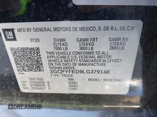2020 Chevrolet Silverado 1500 LT Trail Boss with VIN 3GCPYFED9LG379148, listed as a IAAI auction lot 41246251 with 1 mi miles. Bid and sale history available at carsss.com. Image 9.