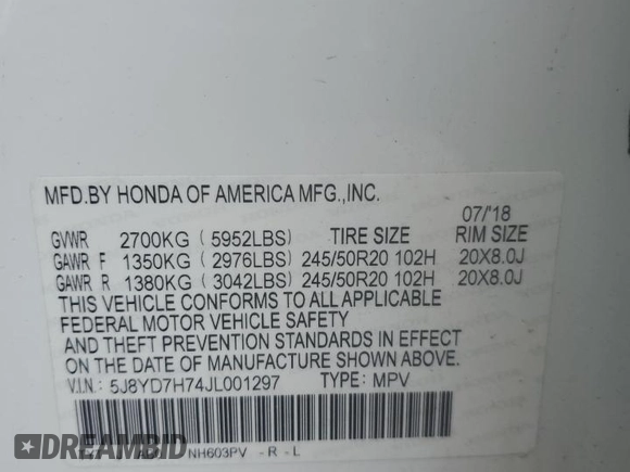 2018 Acura MDX Sport Hybrid w/Advance Pkg with VIN 5J8YD7H74JL001297, listed as a Copart auction lot 40394984 with 94,372 mi miles. Bid and sale history available at carsss.com. Image 15.
