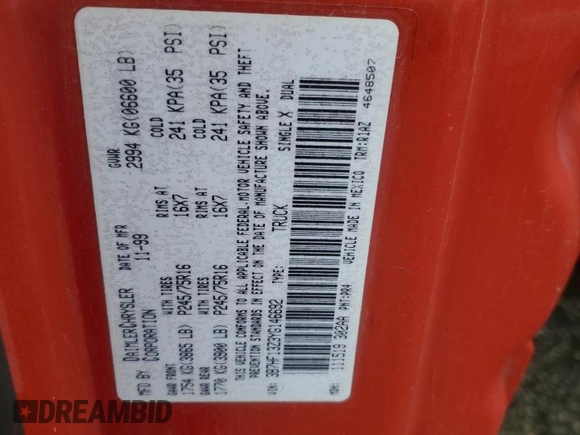 2000 Dodge 1500 z VIN 3B7HF13Z3YG146692, wystawiony jako Copart lot #84832814 z przebiegiem Nie podano mil oraz Szkoda całkowita • Salvage title. Historia ofert i sprzedaży dostępna na DreamBid. Obrazek 12.