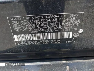 2009 Lexus IS 250 with VIN JTHBK262592083464, listed as a IAAI auction lot 42405805 with 83,968 mi miles and . Bid and sale history available at DreamBid. Image 9.