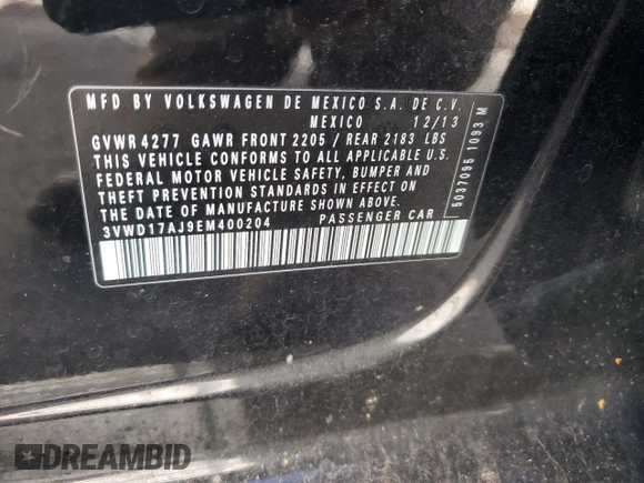 2014 Volkswagen Jetta SE with VIN 3VWD17AJ9EM400204, listed as a Copart auction lot 42484055 with 137,287 mi miles and Salvage title. Bid and sale history available at DreamBid. Image 12.