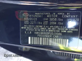 2023 Hyundai Elantra SEL with VIN KMHLM4AG9PU519986, listed as a IAAI auction lot 41174534 with 20,499 mi miles and . Bid and sale history available at DreamBid. Image 9.
