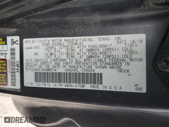 2011 Toyota Tacoma with VIN 5TFUU4EN1BX009141, listed as a Copart auction lot 47339675 with 168,807 mi miles and Clean Title. Bid and sale history available at carsss.com. Image 12.